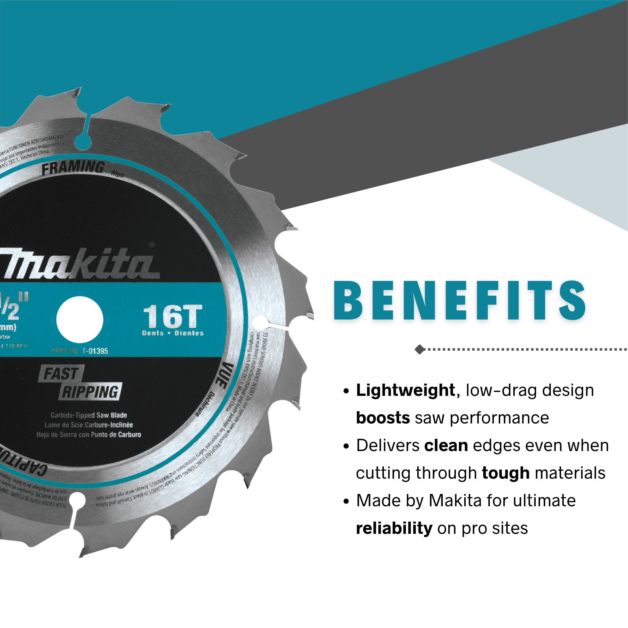 Makita saw blade benefits displayed with cordless saw compatibility
