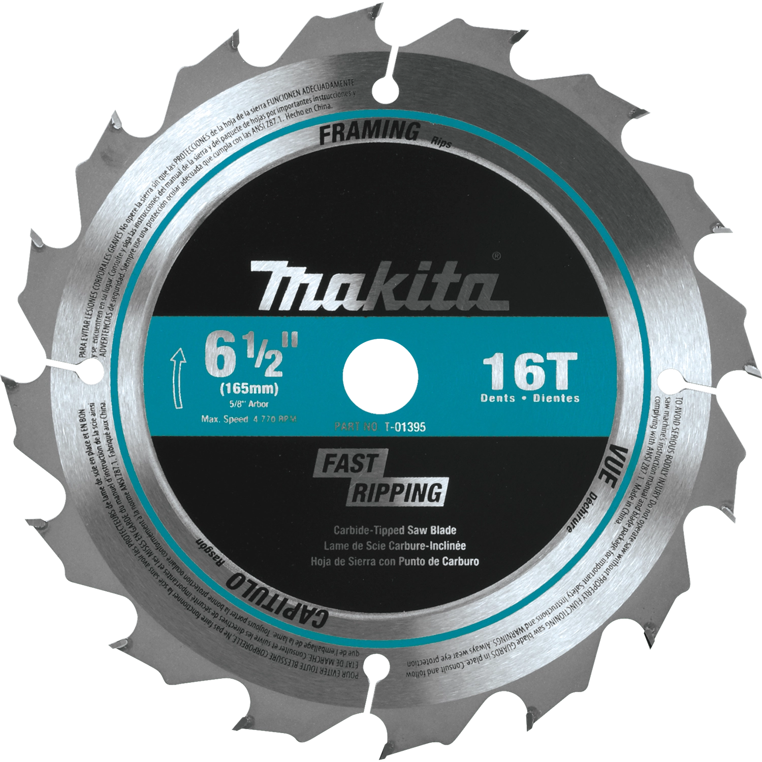 Front view of Makita T-01395 framing saw blade
