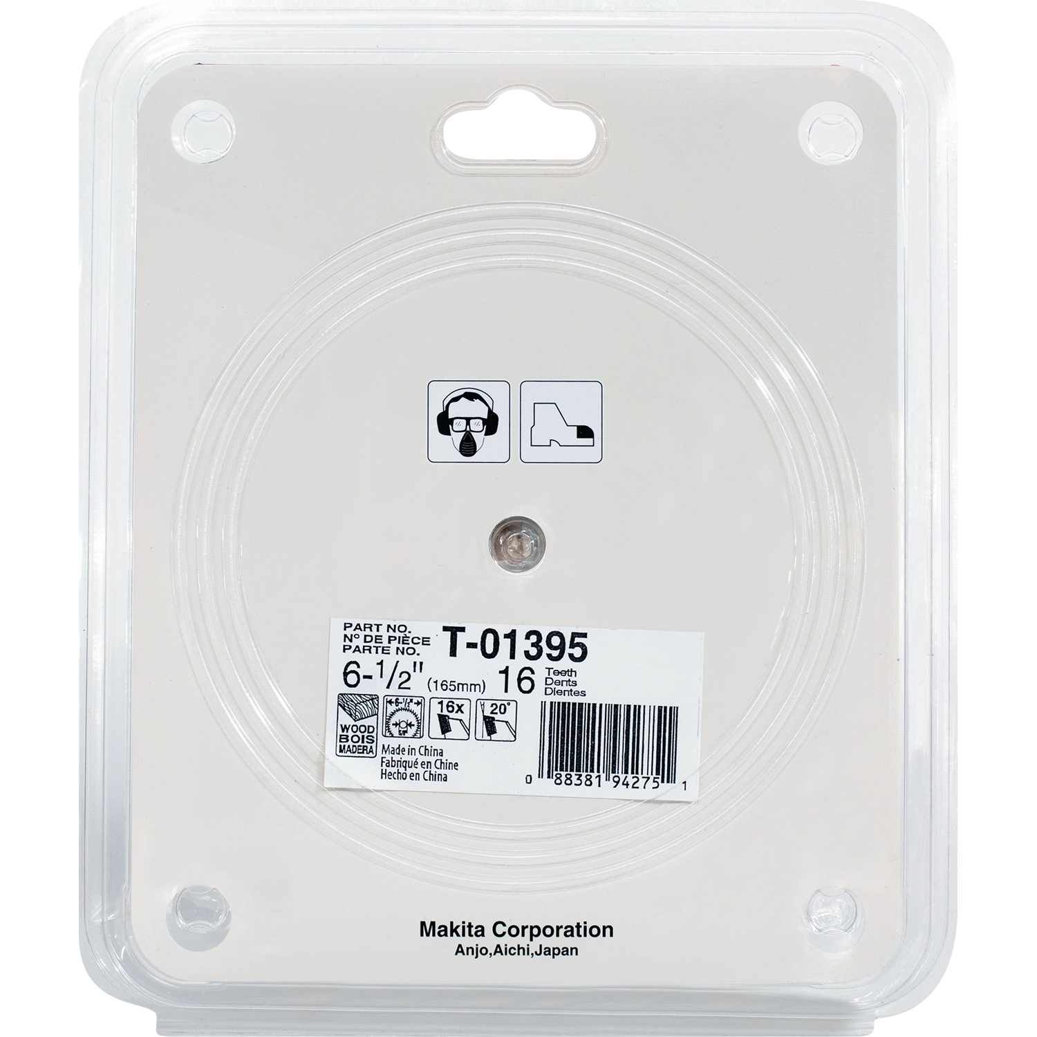 Back of packaging showing Makita T-01395 specifications
