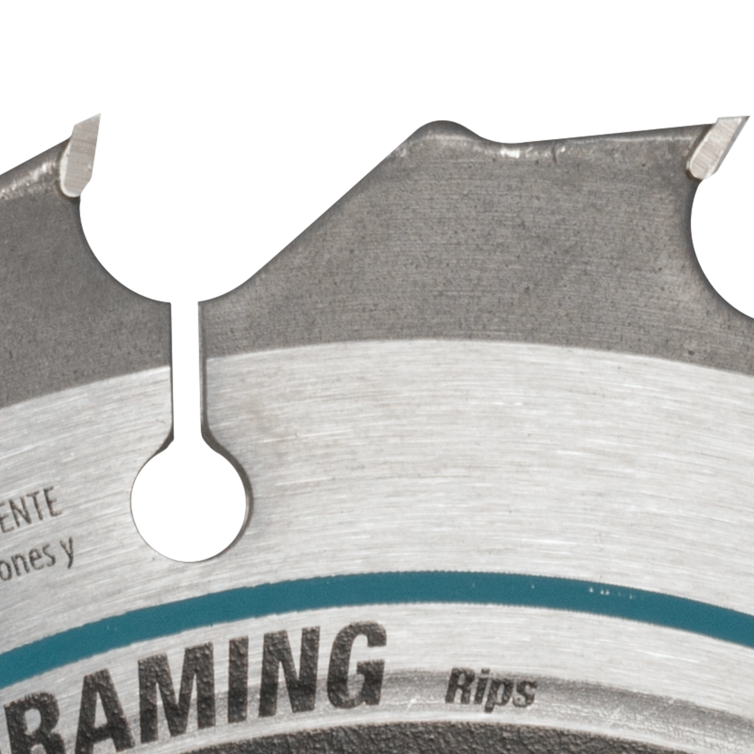 Close-up of carbide-tipped teeth on Makita 16T saw blade
