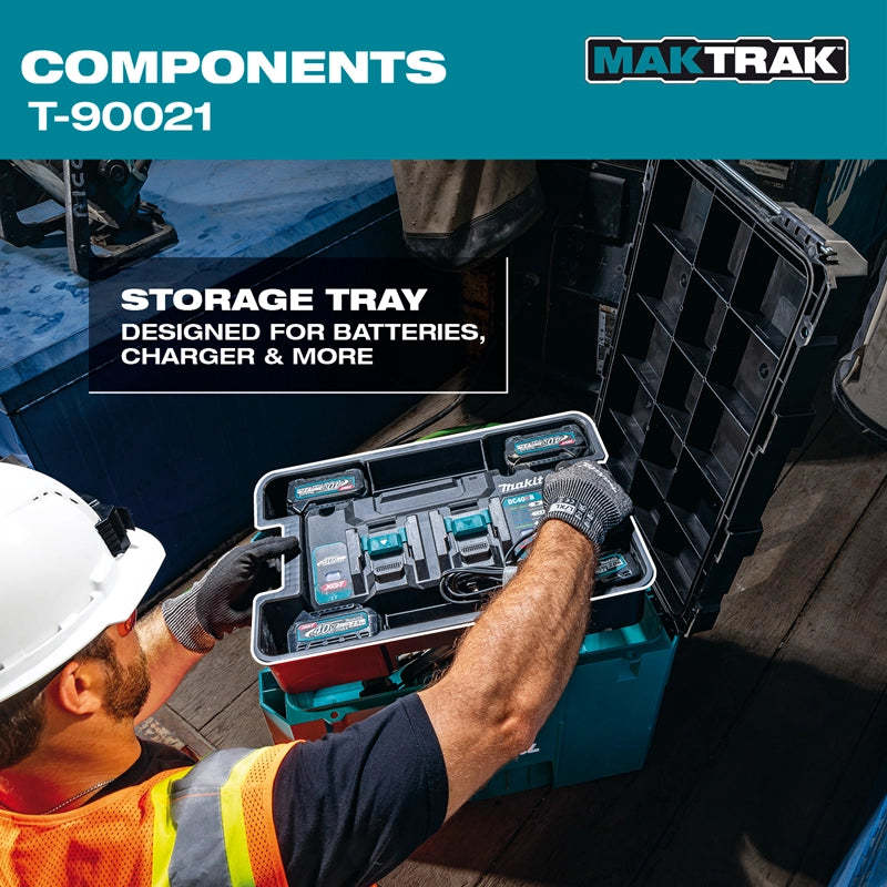 Makita T-90021 Tool Box components including removable tray and interior storage layout
