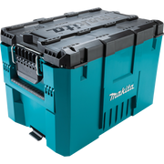 Front view of Makita Extra Large Tool Box showing latches, Makita branding, and rugged design
