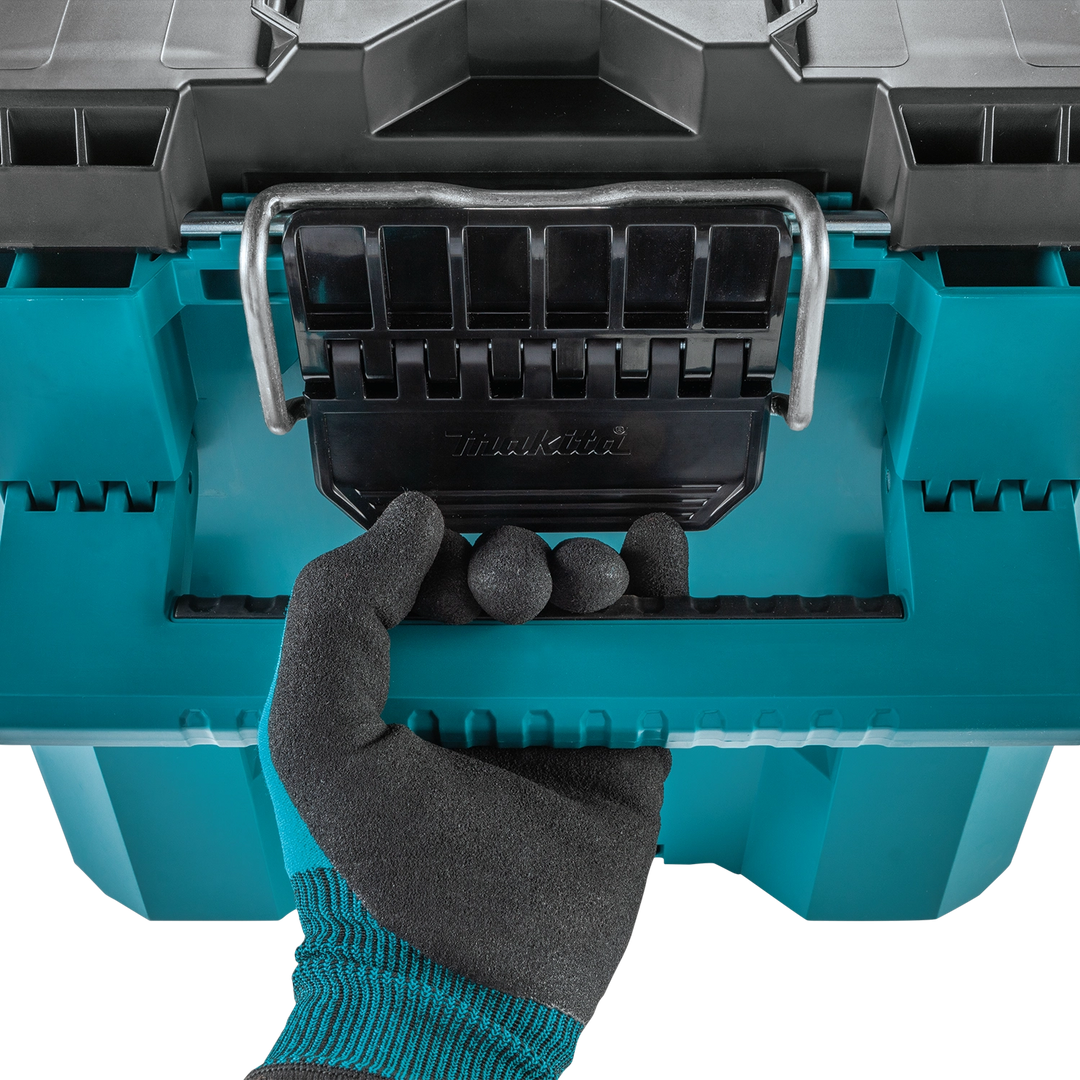 Ergonomic handle of Makita T-90021 shown for easy transport and carrying comfort

