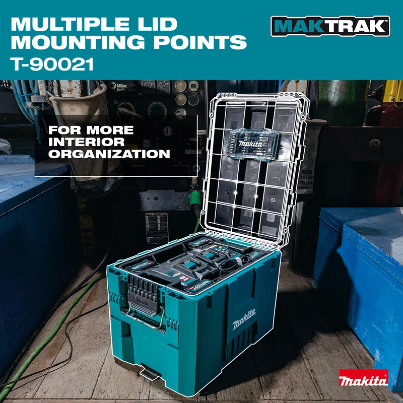 Makita T-90021 lid shown with multiple mounting points for added flexibility and customization
