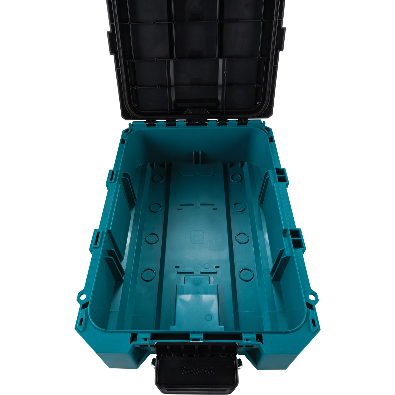 Interior of Makita T-90037 tool box with lid open and empty storage area
