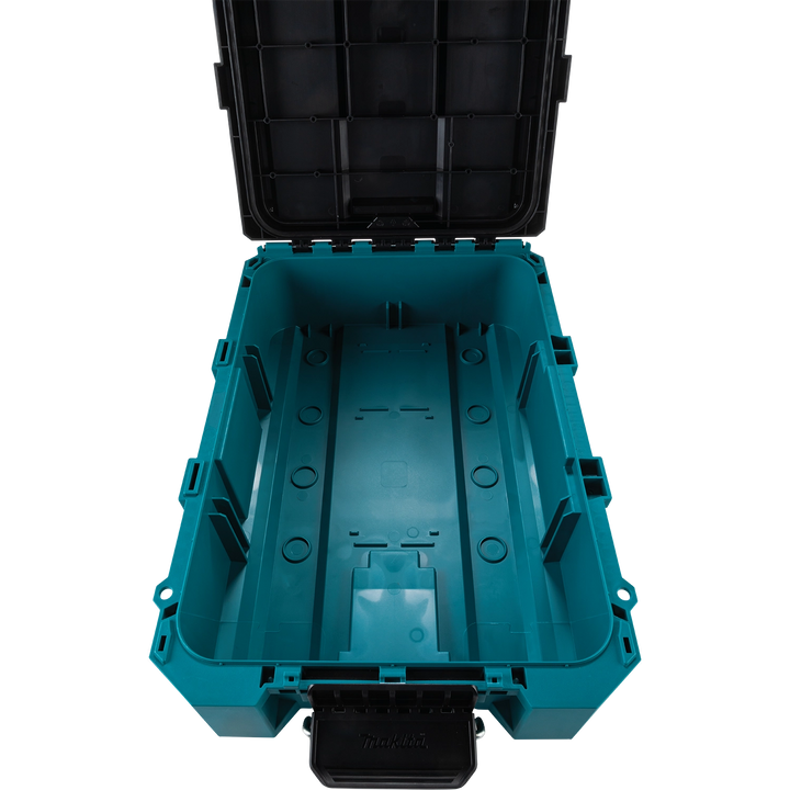 Interior of Makita T-90037 tool box with lid open and empty storage area
