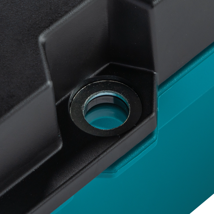 Close-up of metal-reinforced padlock eyelet on Makita T-90037

