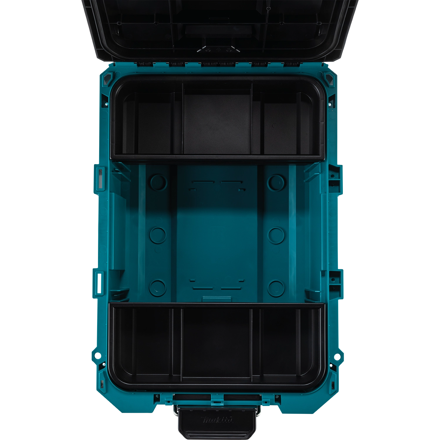 Top-down view of Makita T-90037 showing shallow trays and inner compartments
