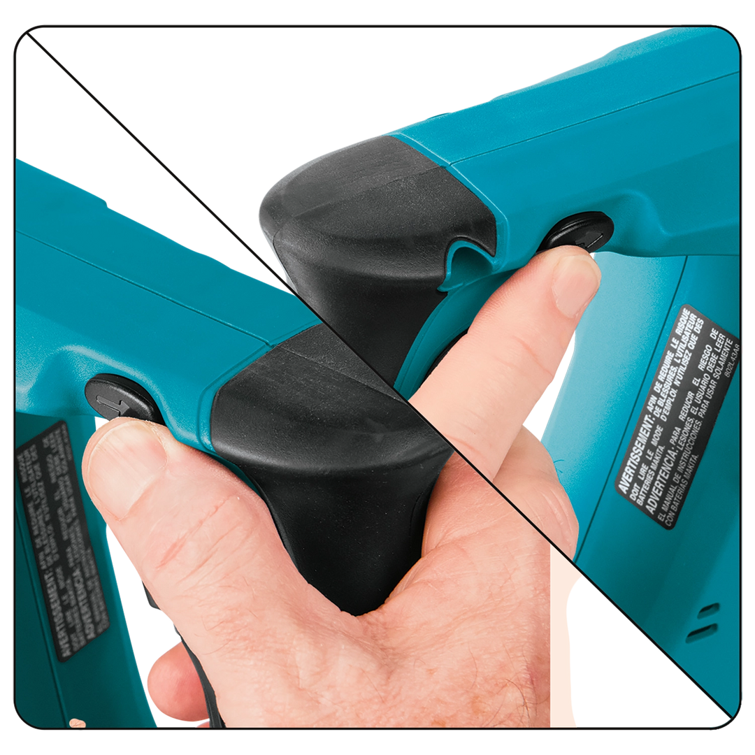 Control buttons on Makita tool for mode selection and safety features
