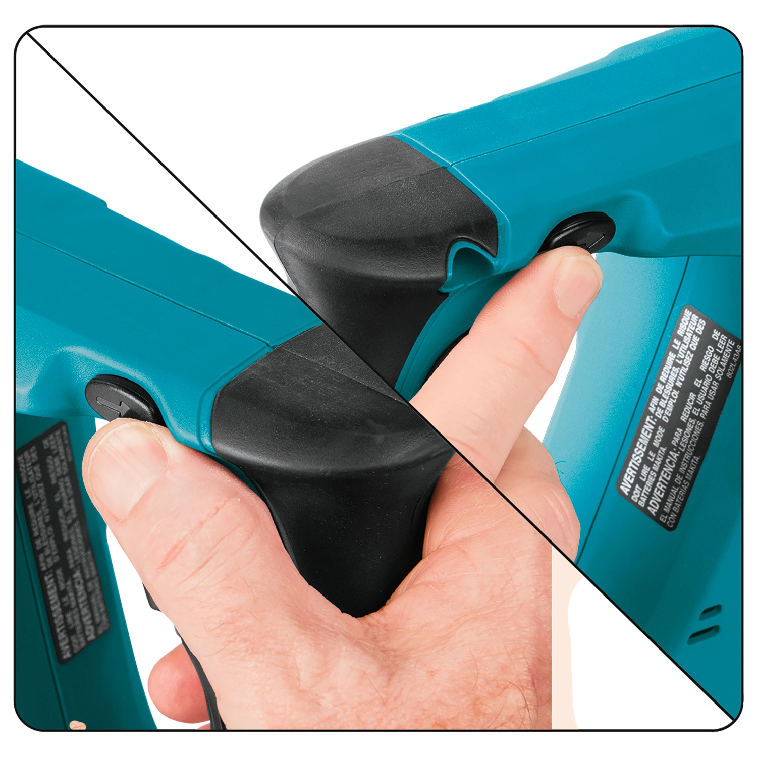 Control buttons on Makita tool for mode selection and safety features
