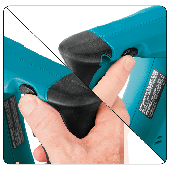 Control buttons on Makita tool for mode selection and safety features
