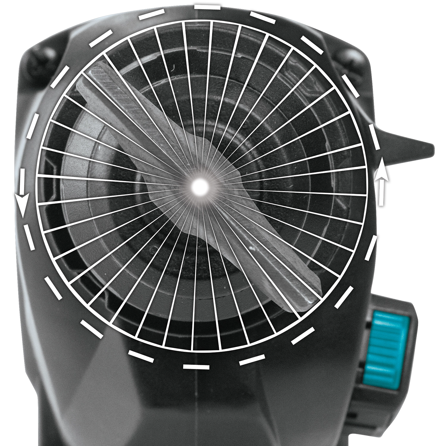 Cooling fan vent shown on side of Makita tool for extended runtime performance
