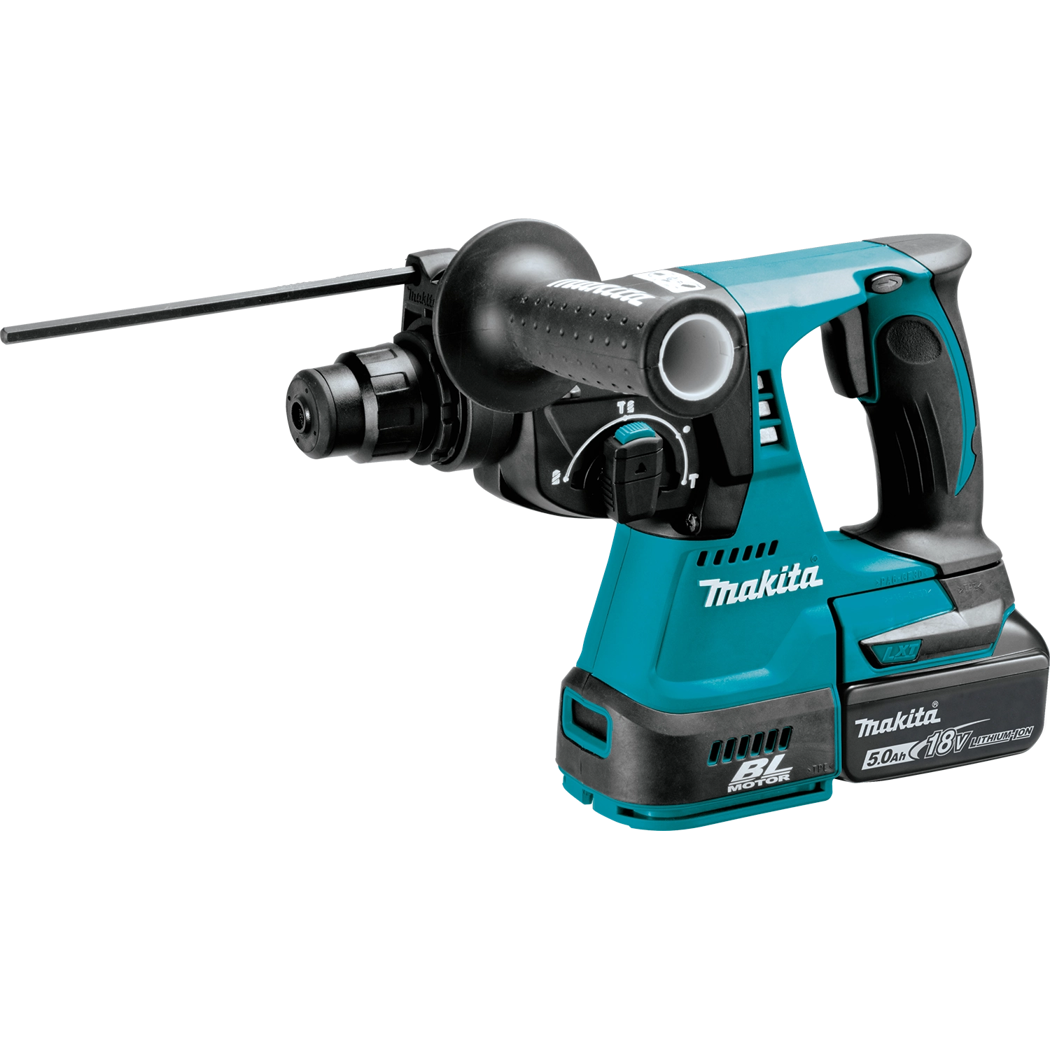 Close-up of Makita tool push bar mechanism for secure operation
