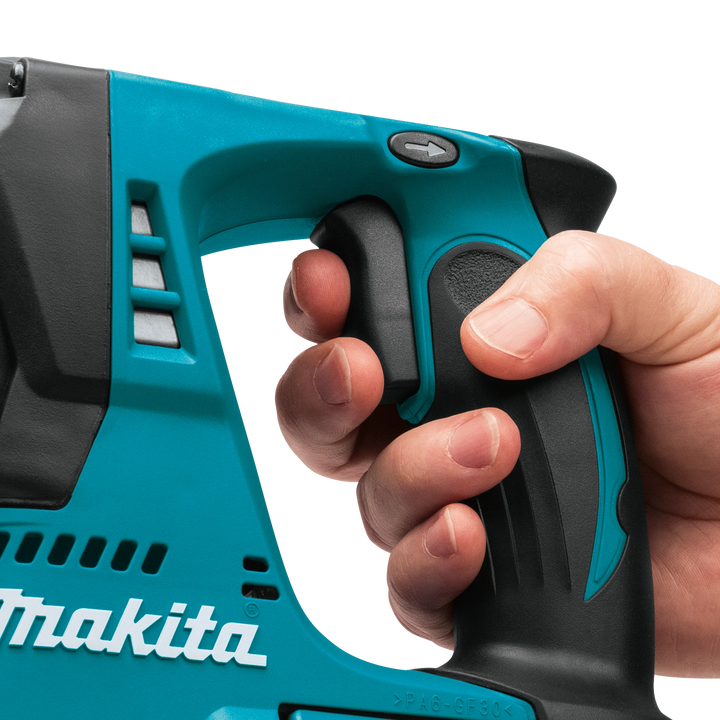 Trigger area of Makita cordless tool with soft-grip and variable speed control

