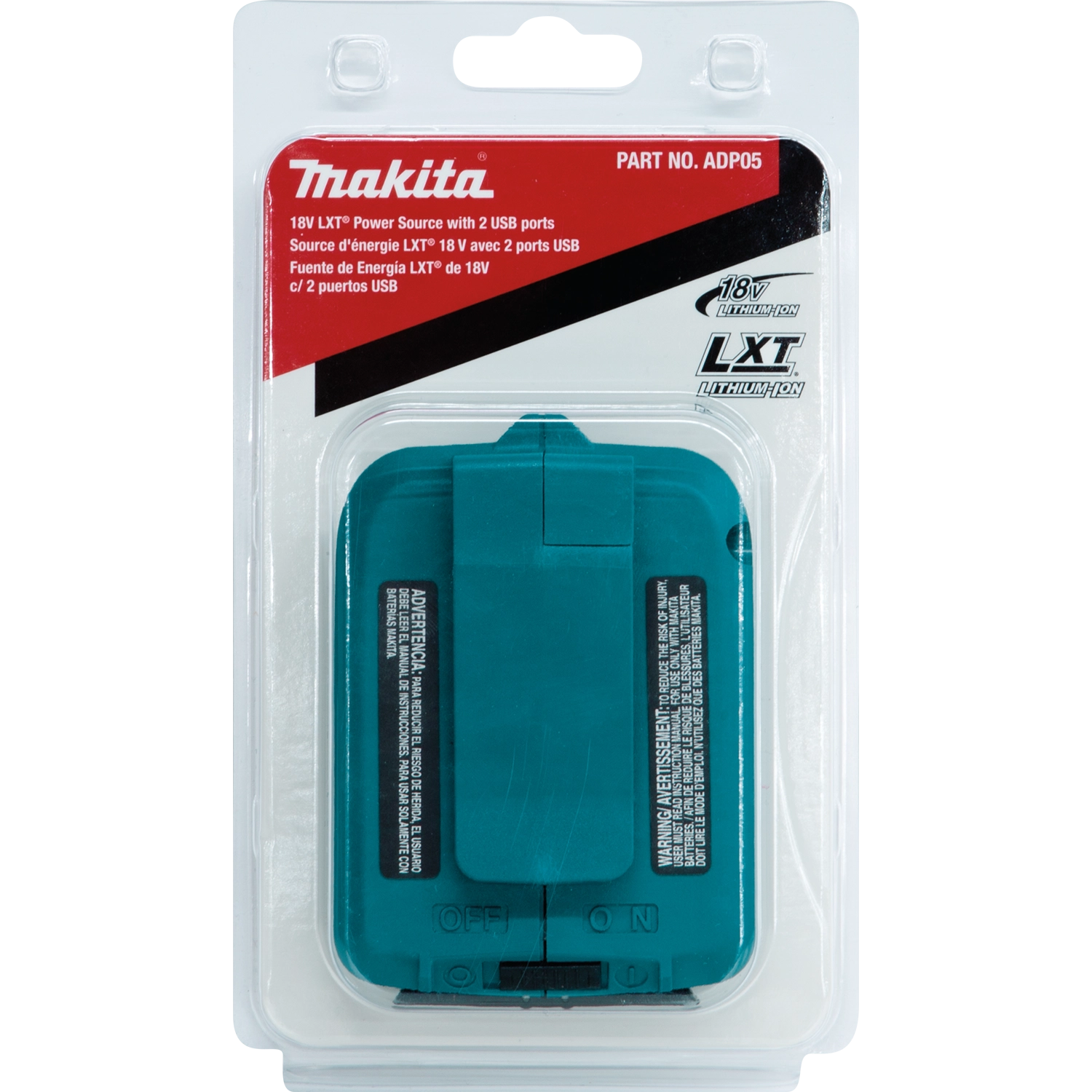 Makita USB power source packaged, front side shown

