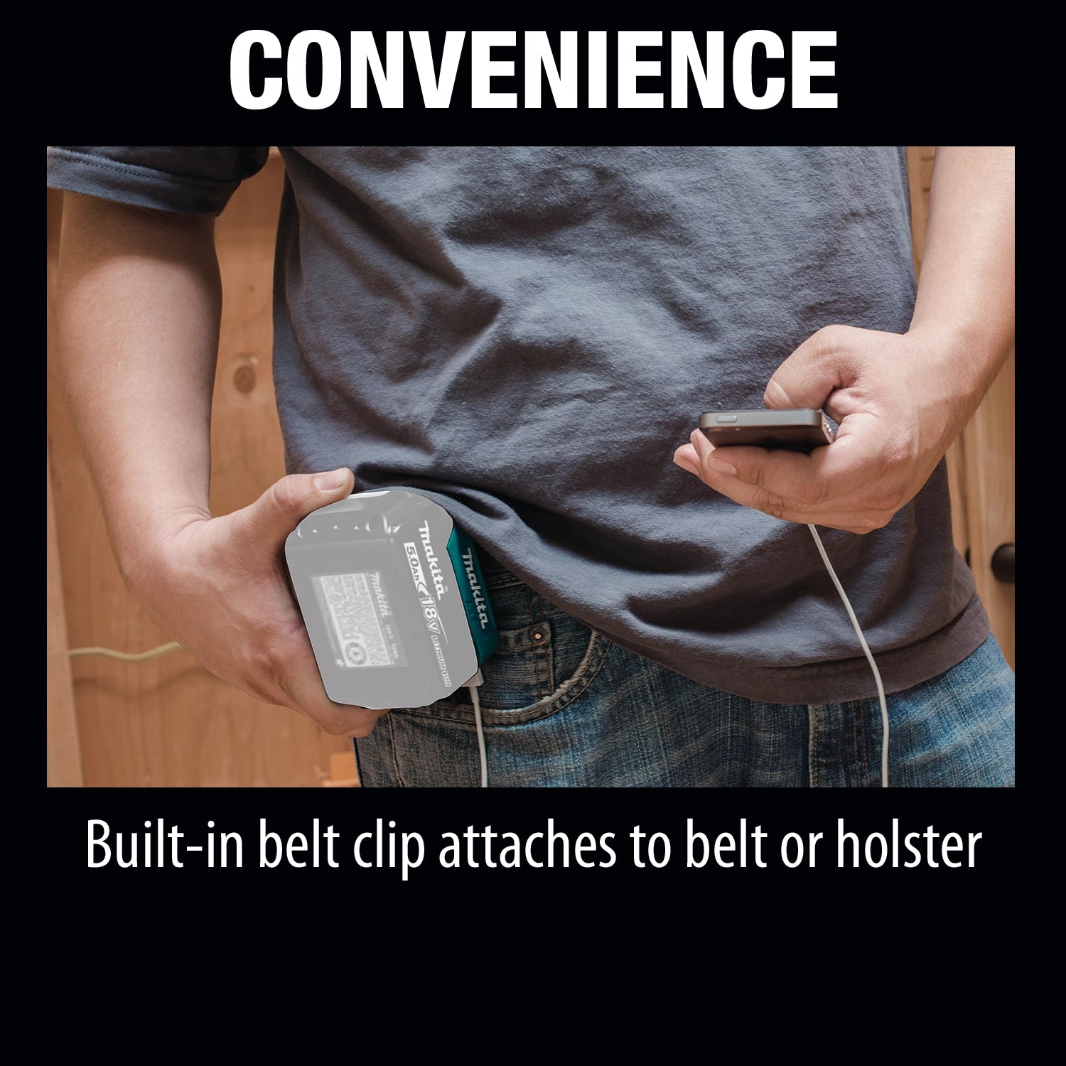 Makita USB power source shown as convenient and portable
