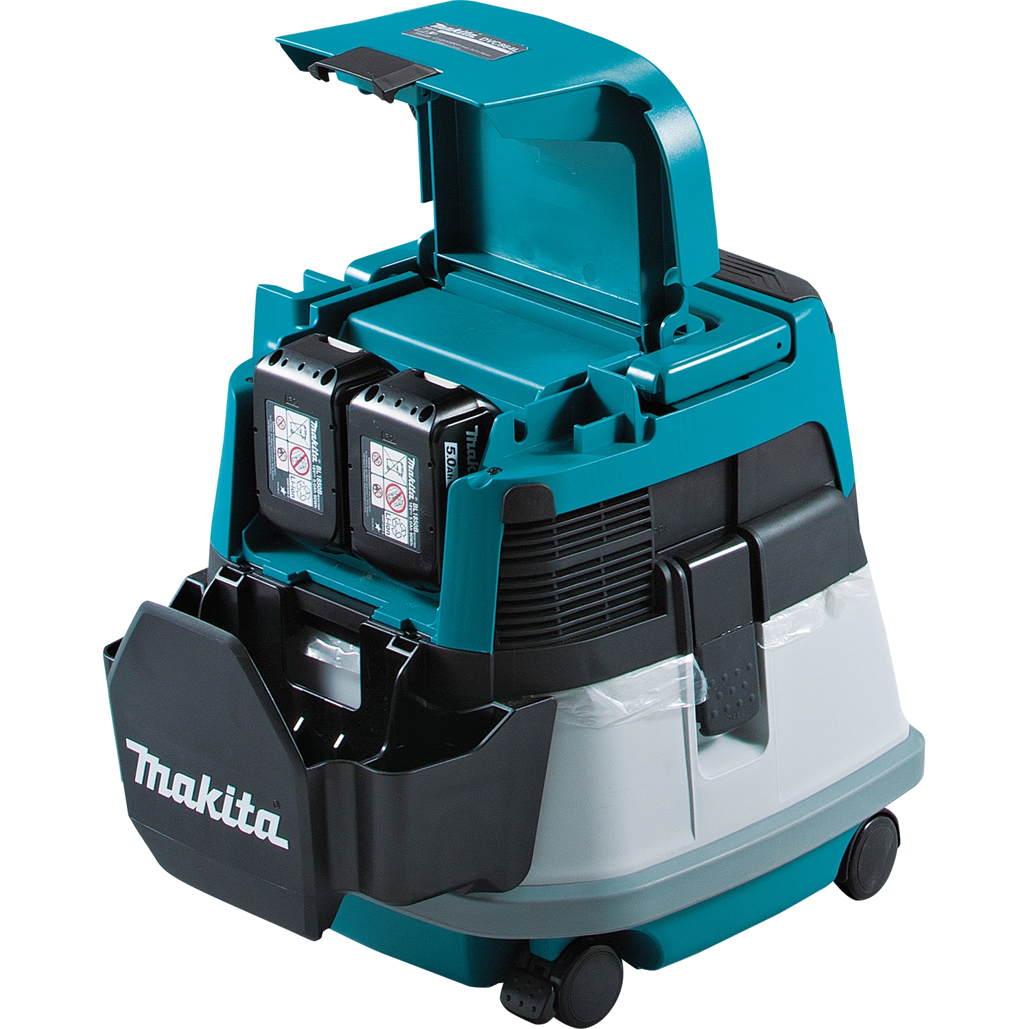 makita vacuum shown with two 18v lxt batteries installed for cordless power
