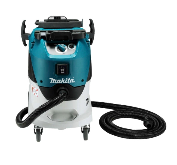 Front view of Makita VC4210L HEPA dust extractor with coiled hose

