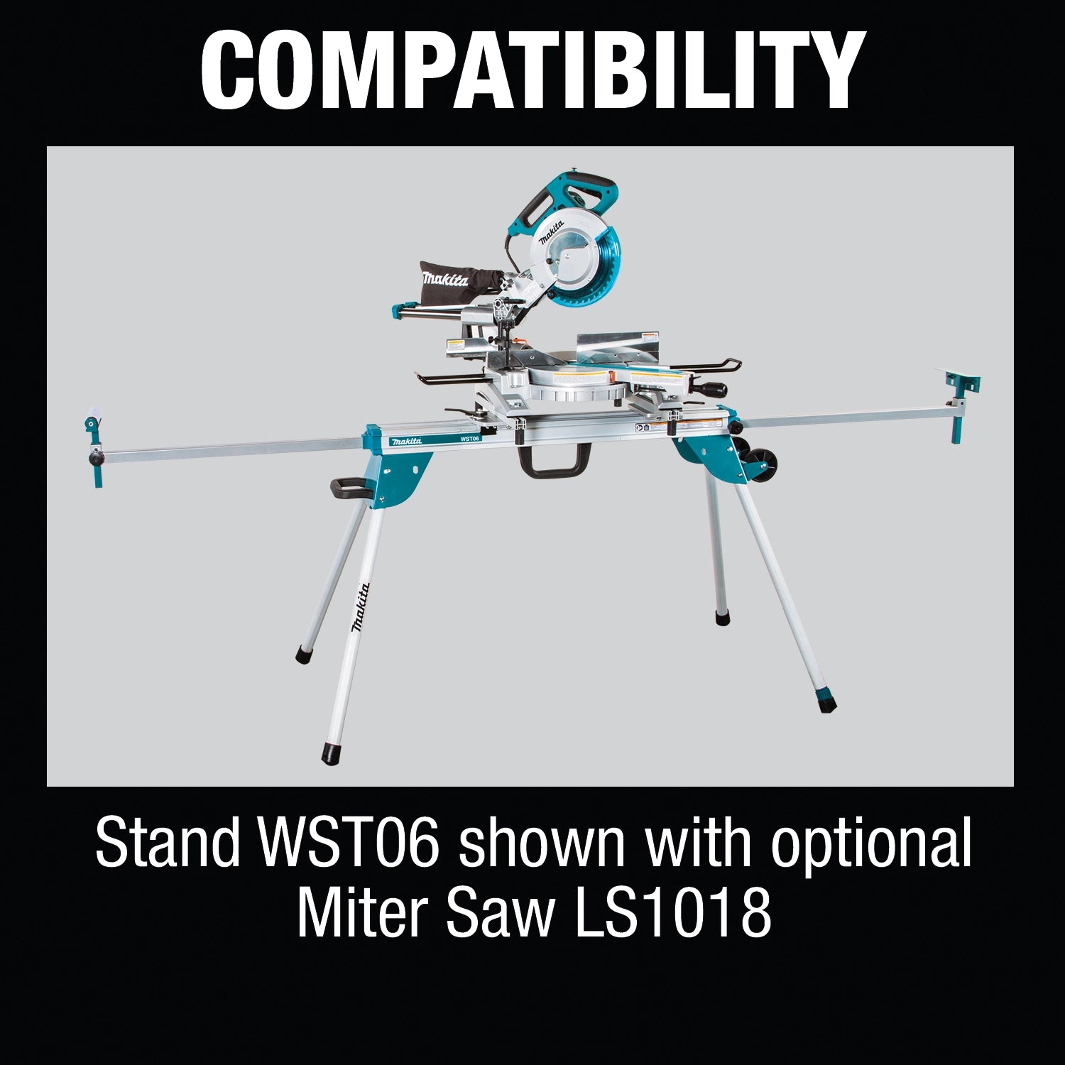 Makita LS1018 shown mounted on WST06 for cutting setup
