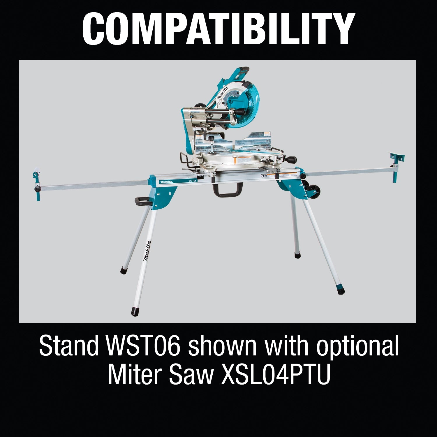 Makita XSL04PTU mounted to WST06 saw stand
