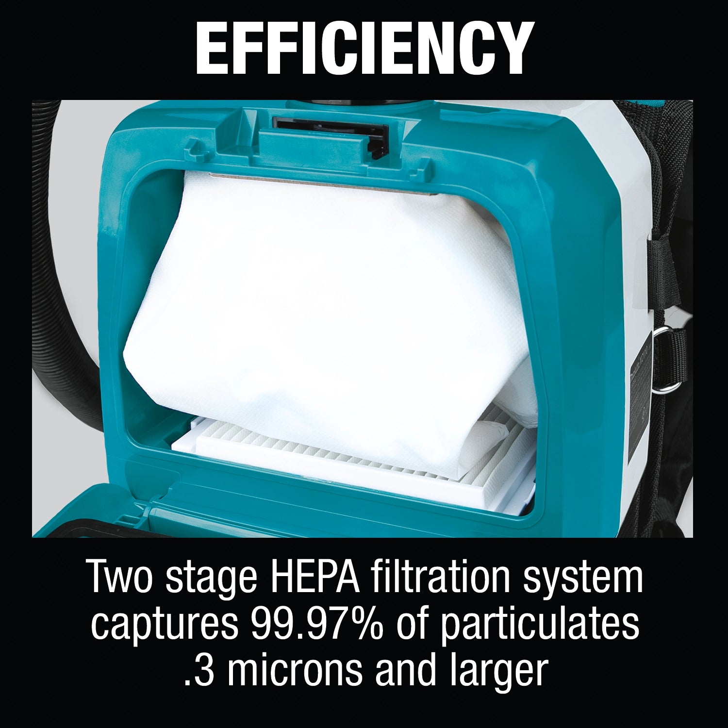 Efficient dust collection in progress using Makita HEPA backpack vacuum
