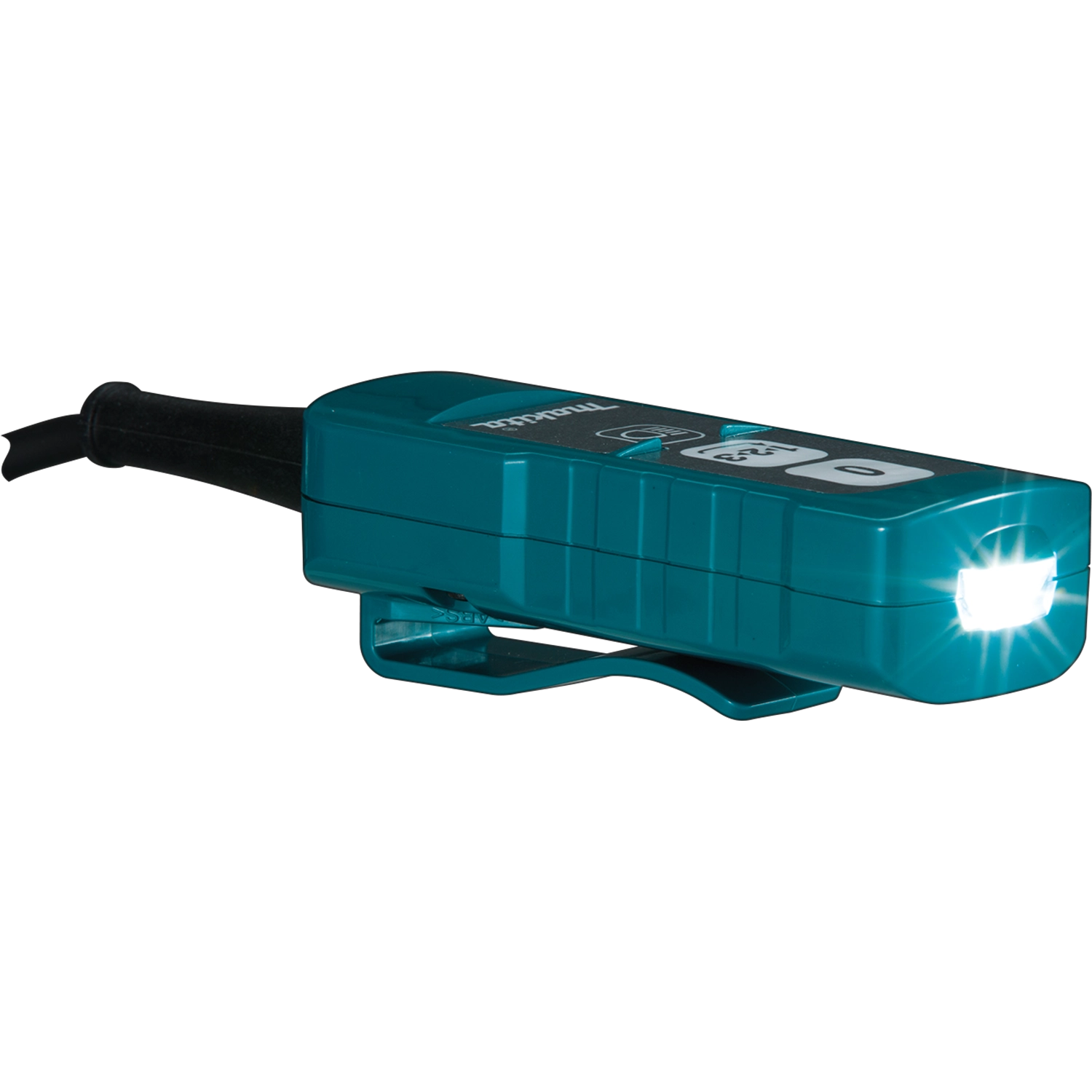 LED power indicator illuminated on Makita vacuum control panel
