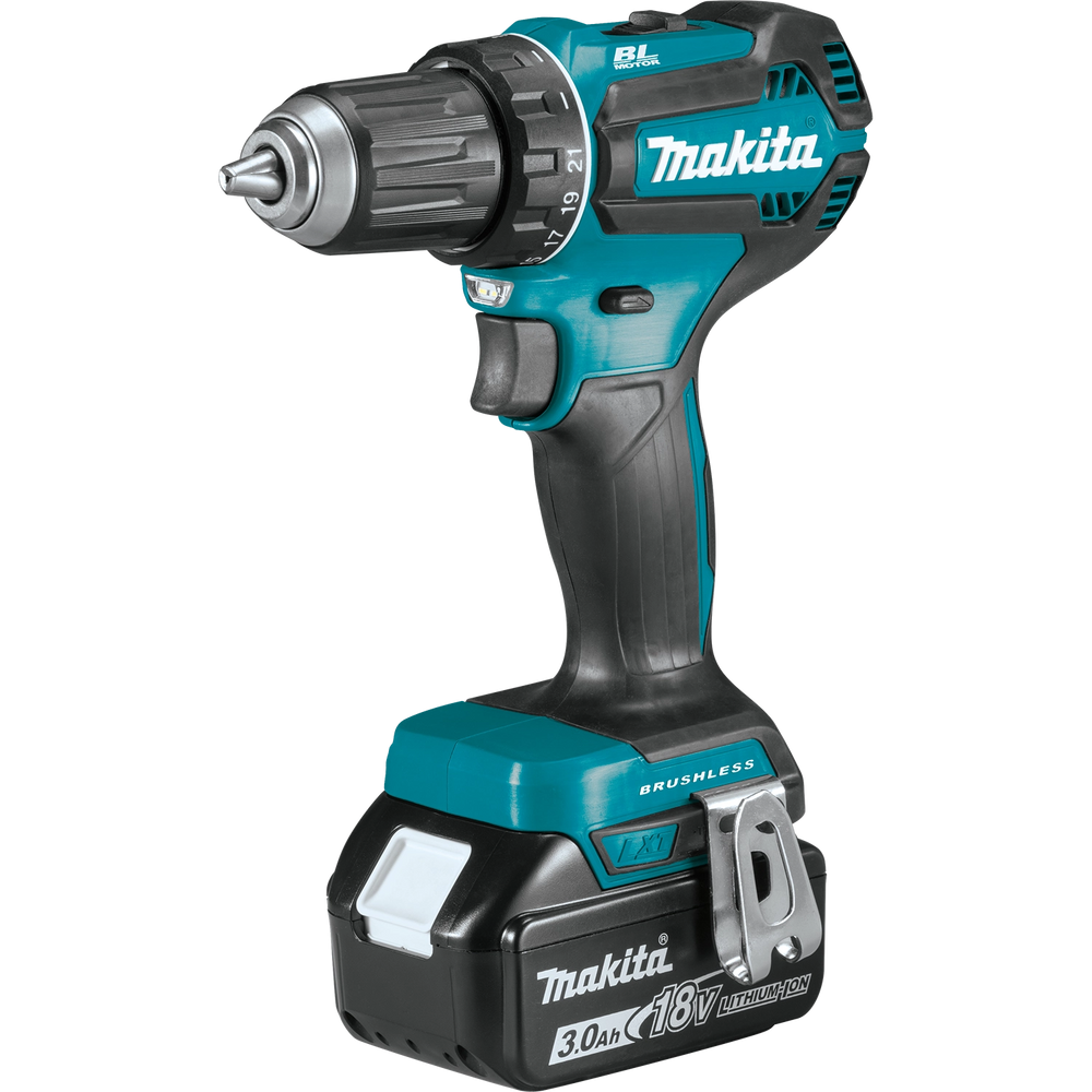 Angled view of Makita 1/2" driver-drill with visible motor housing
