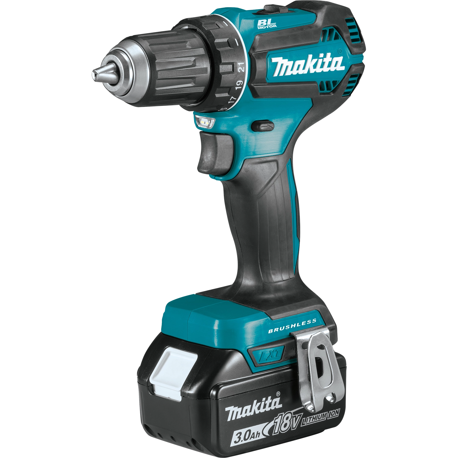 Angled view of Makita 1/2" driver-drill with visible motor housing
