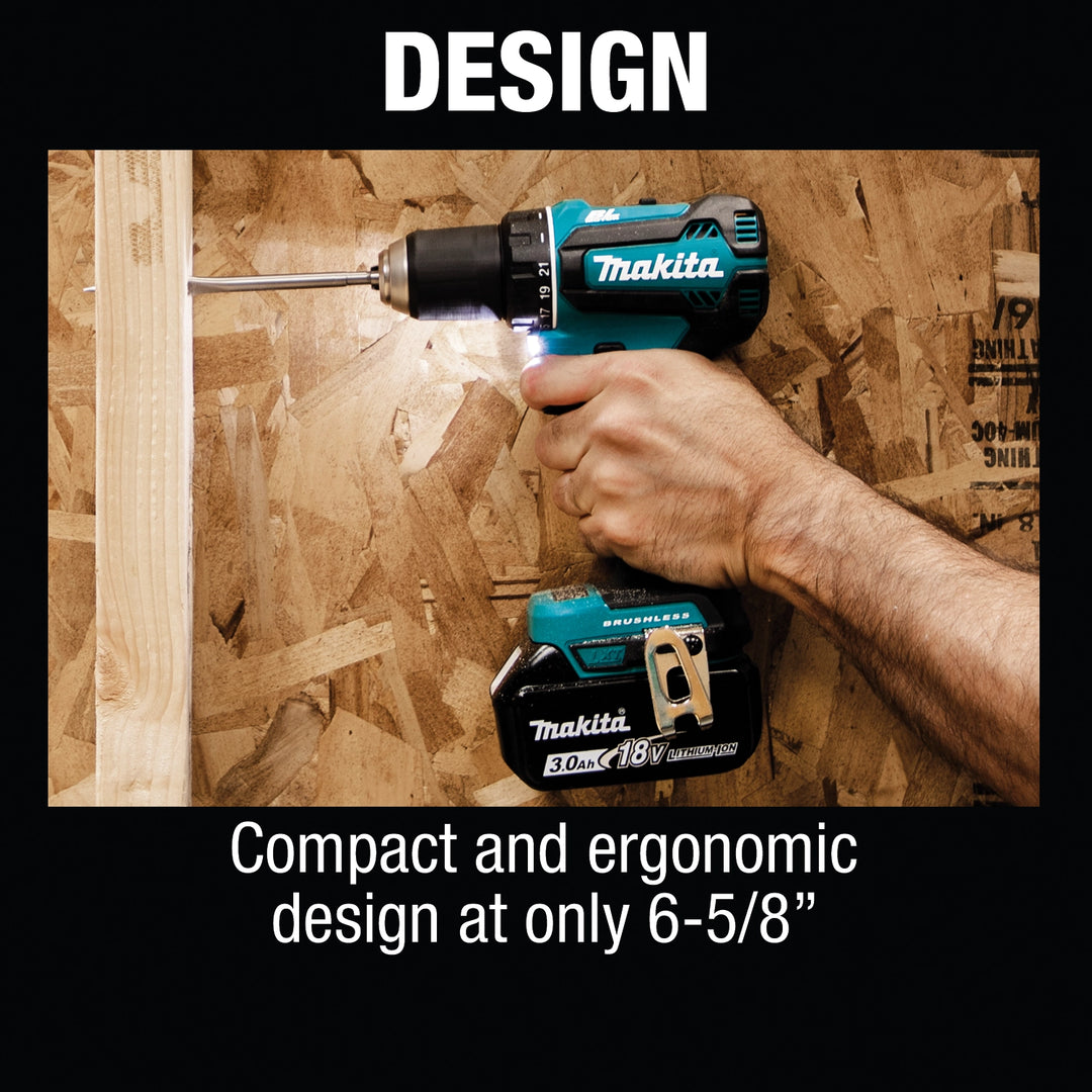 Compact design of Makita driver-drill with ergonomic grip
