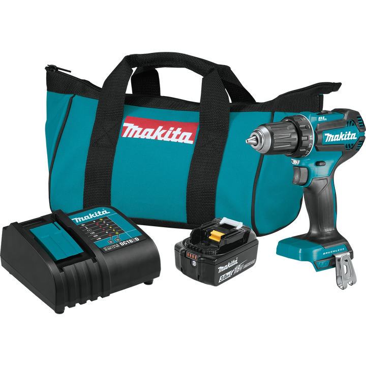 Makita 18V brushless driver-drill showing key features and design
