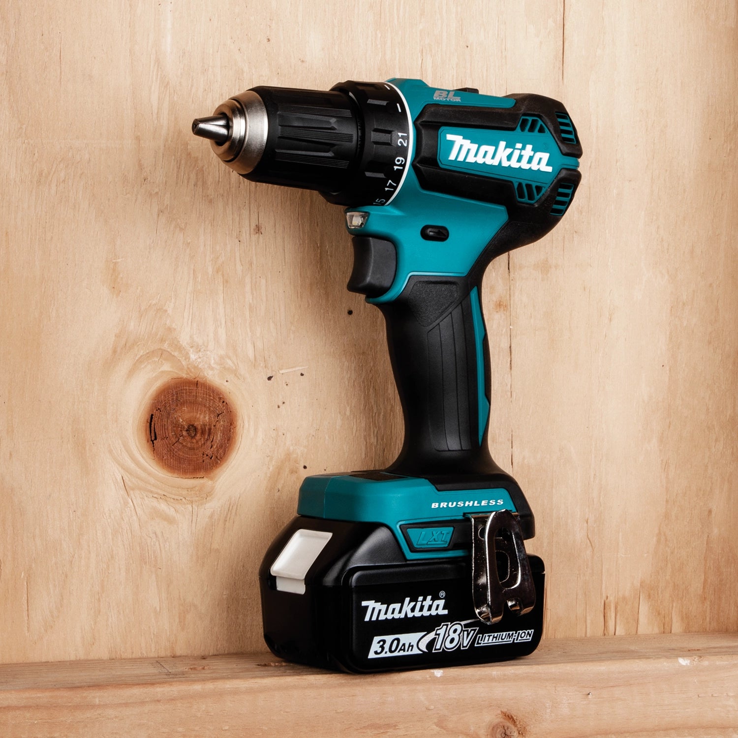 Makita XFD13SM1 in use on job site from side view
