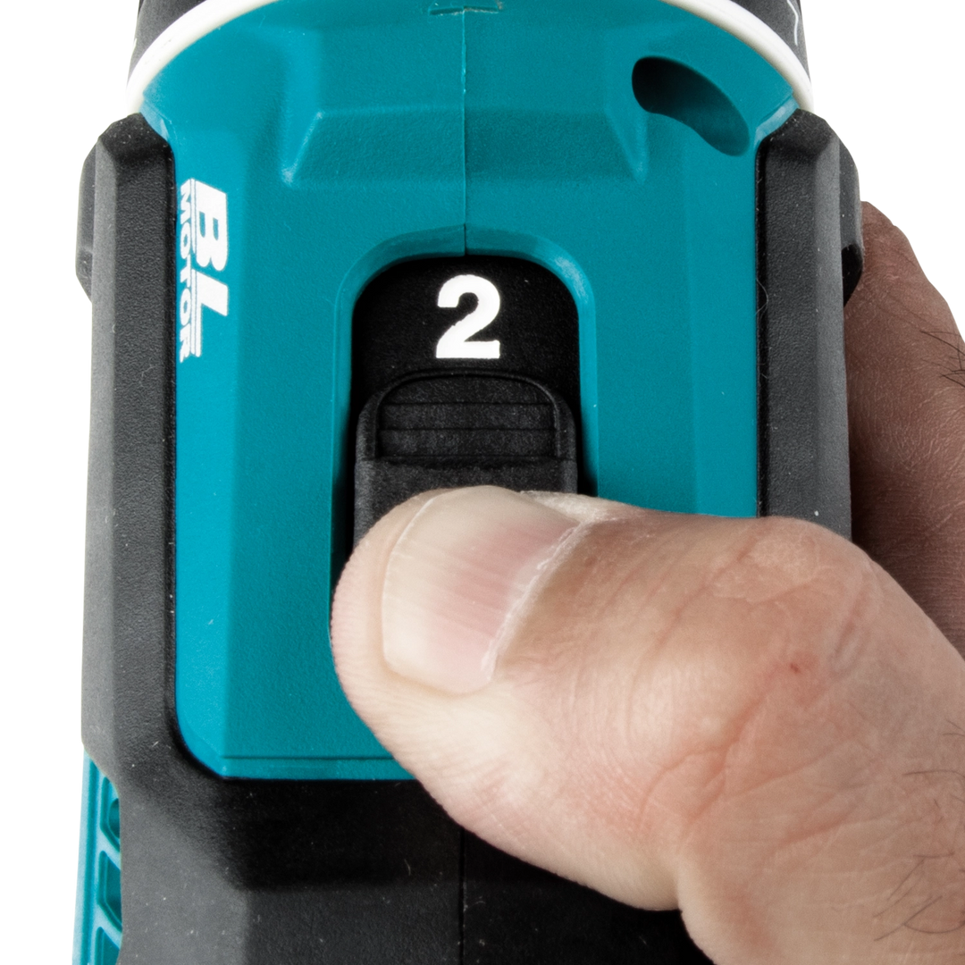 Makita driver-drill switch and control settings close-up
