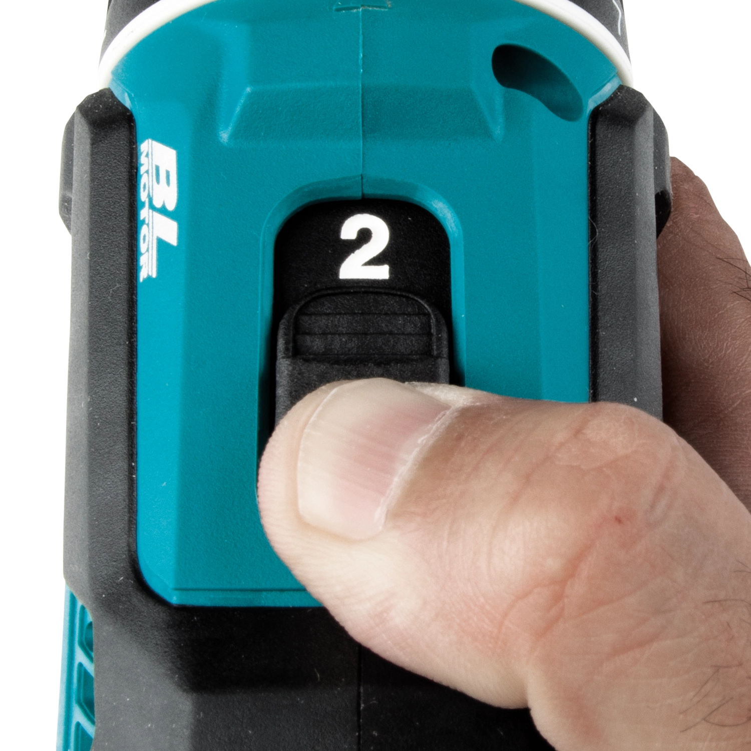 Makita driver-drill switch and control settings close-up
