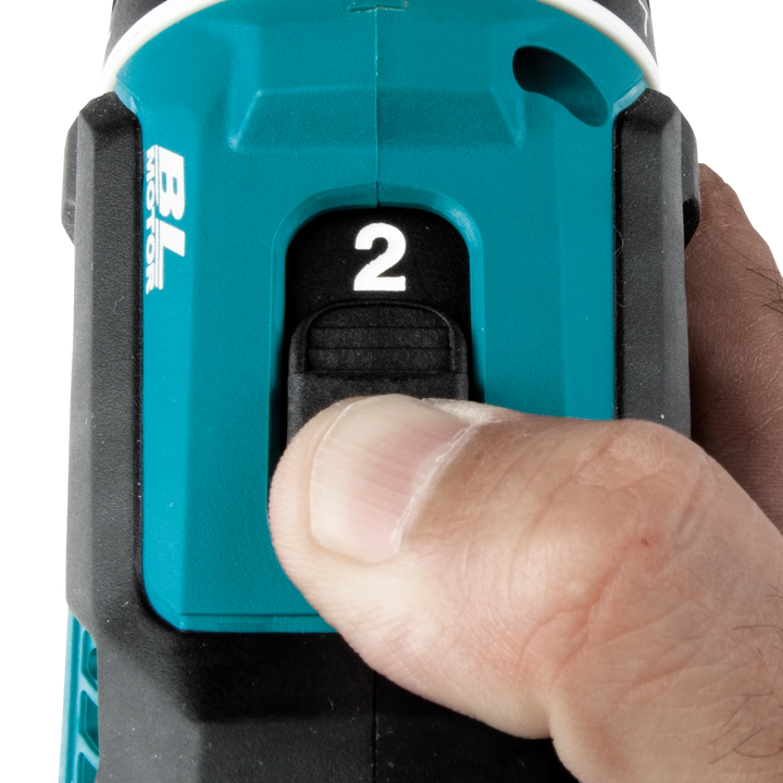 Makita driver-drill switch and control settings close-up
