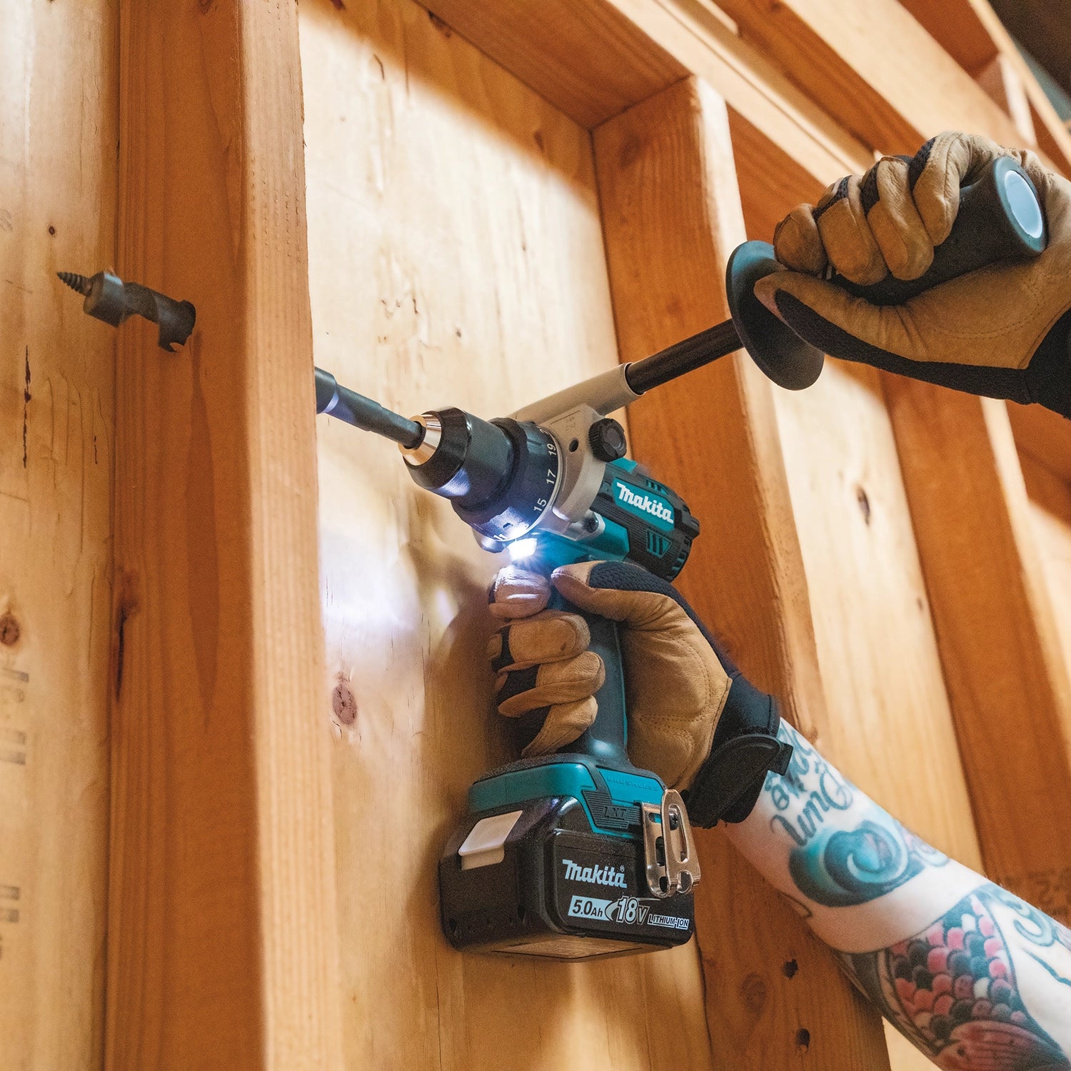 Makita drill continuing through deeper framing materials
