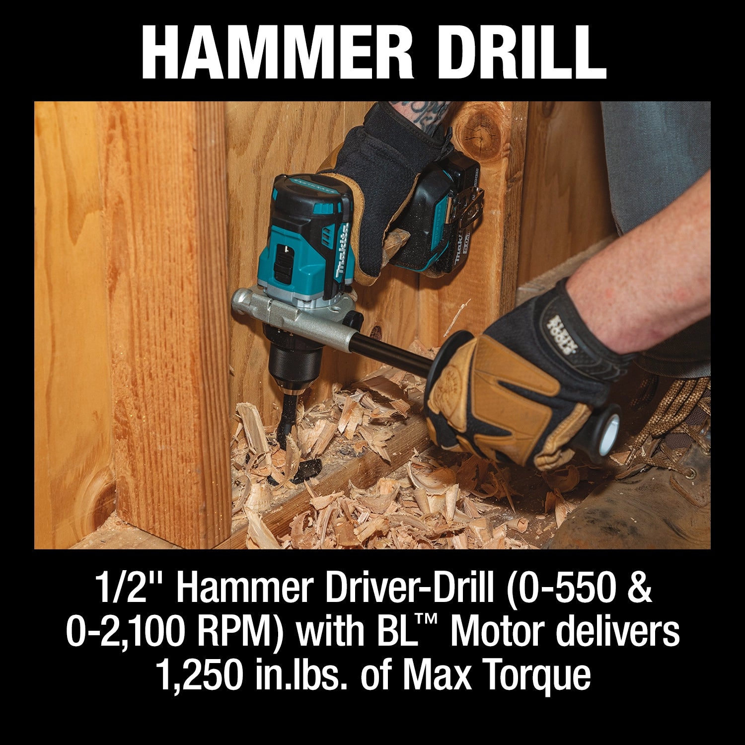 Makita XPH14 in hammer drill mode tackling concrete or masonry
