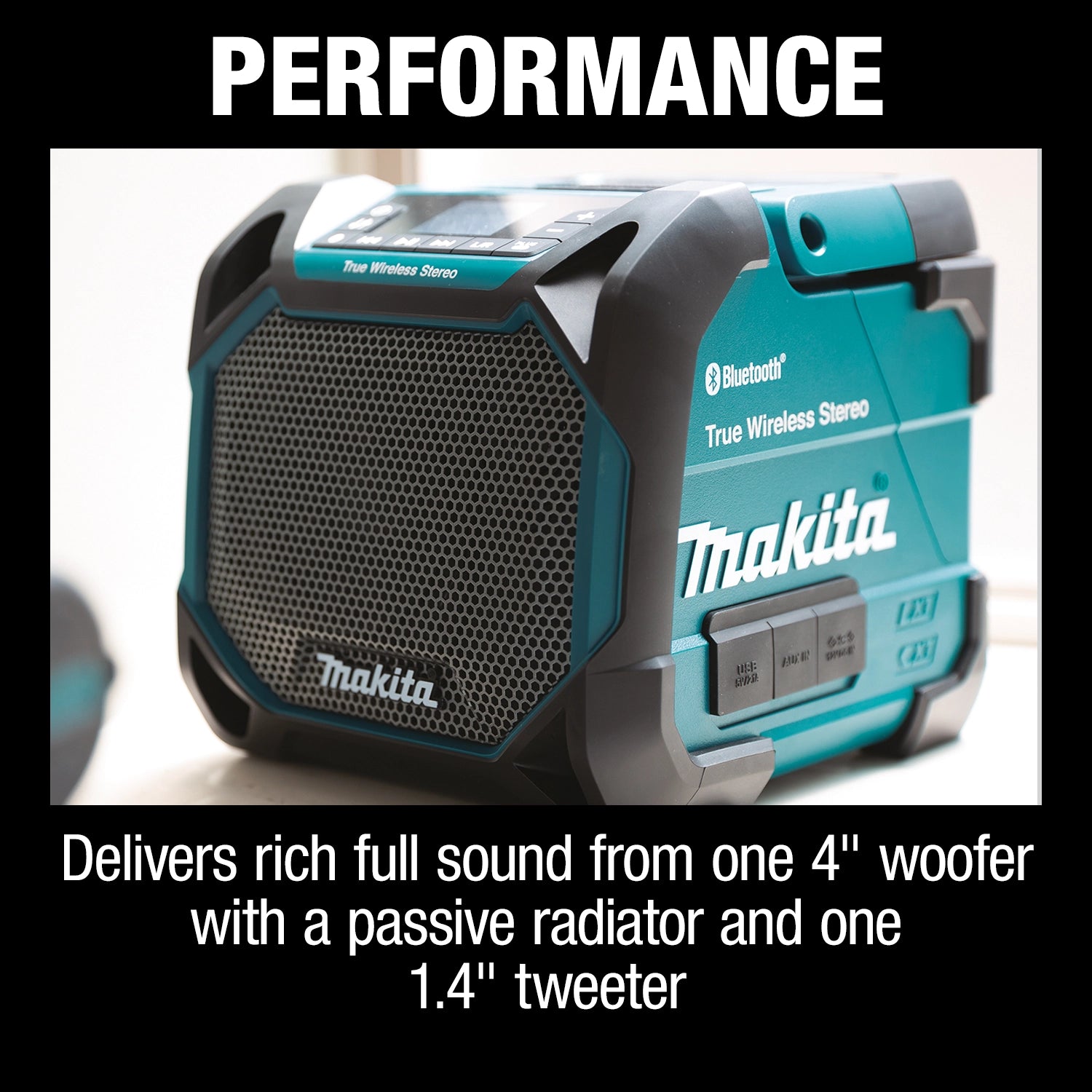 Makita jobsite speaker delivering high-performance audio
