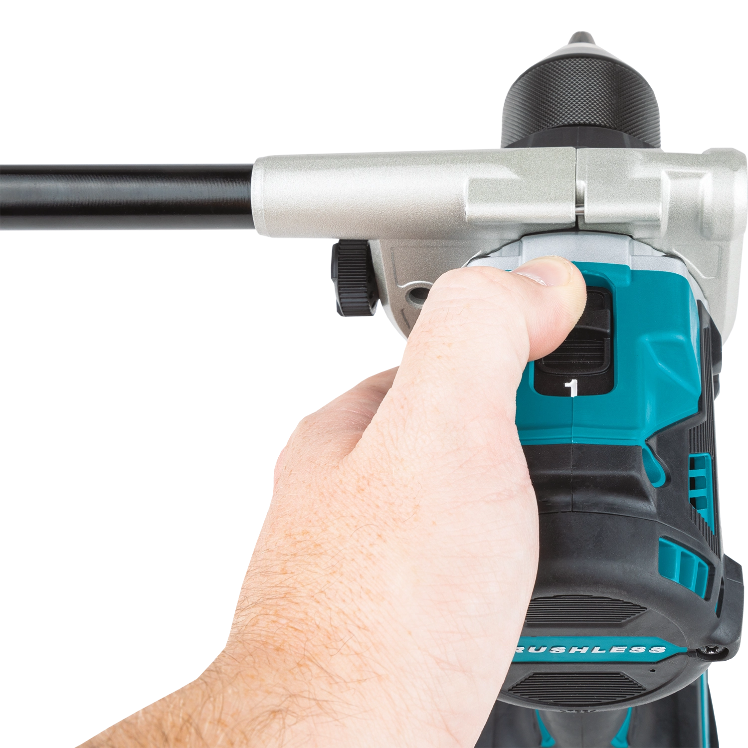 Rear view of Makita XT288T combo tools showing battery ports and motor housing
