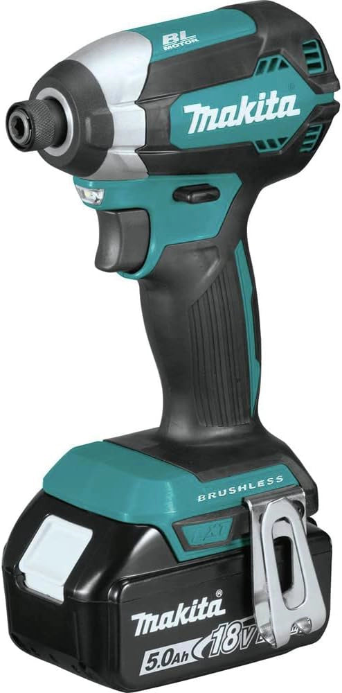 Makita driver-drill and impact driver from XT291T kit shown individually with 5.0Ah LXT battery attached
