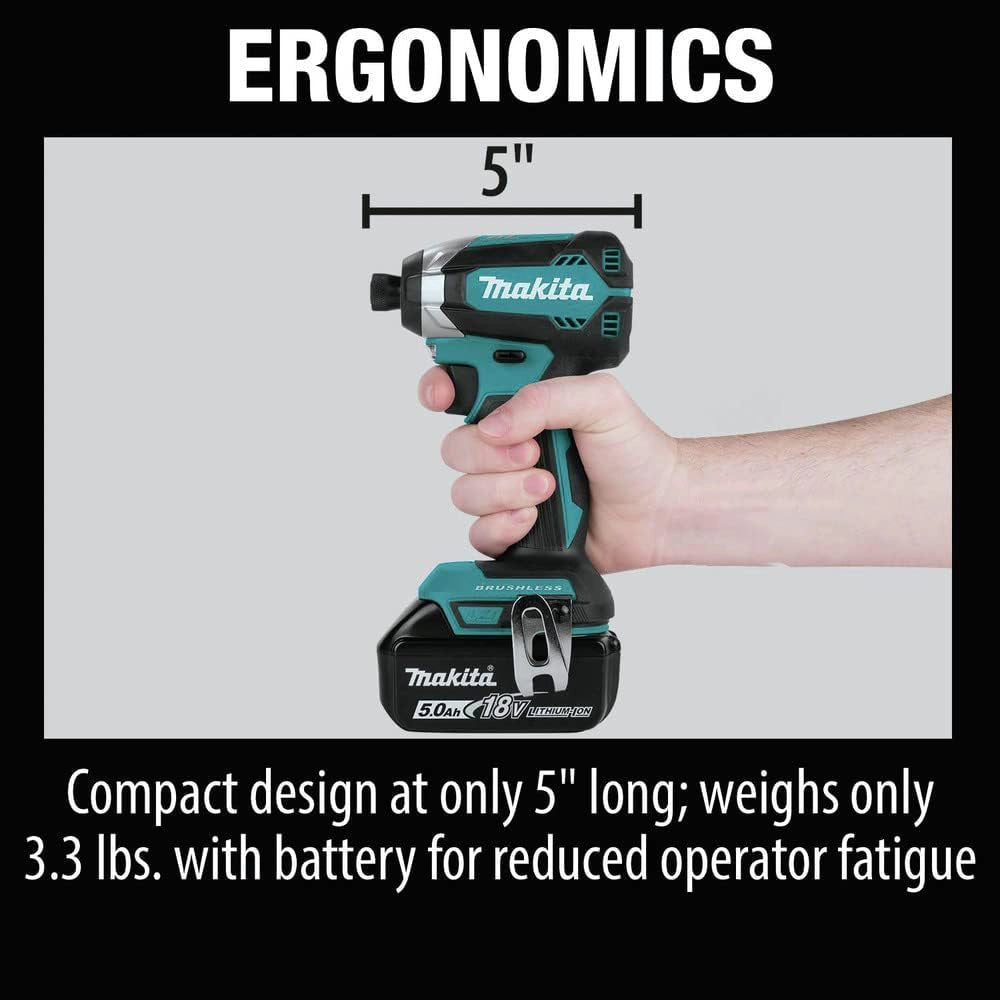 Worker holding Makita XT291T impact driver with ergonomic grip and balanced stance
