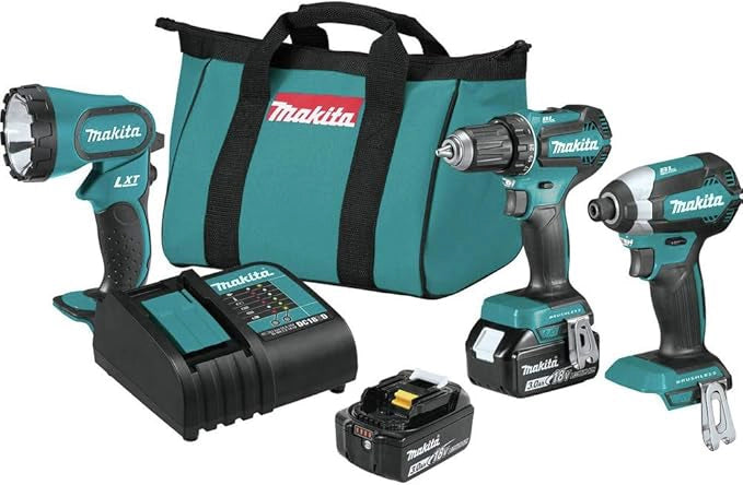 Makita 3-piece combo kit featuring hammer driver-drill, impact driver, and reciprocating saw with 18V 4.0Ah batteries
