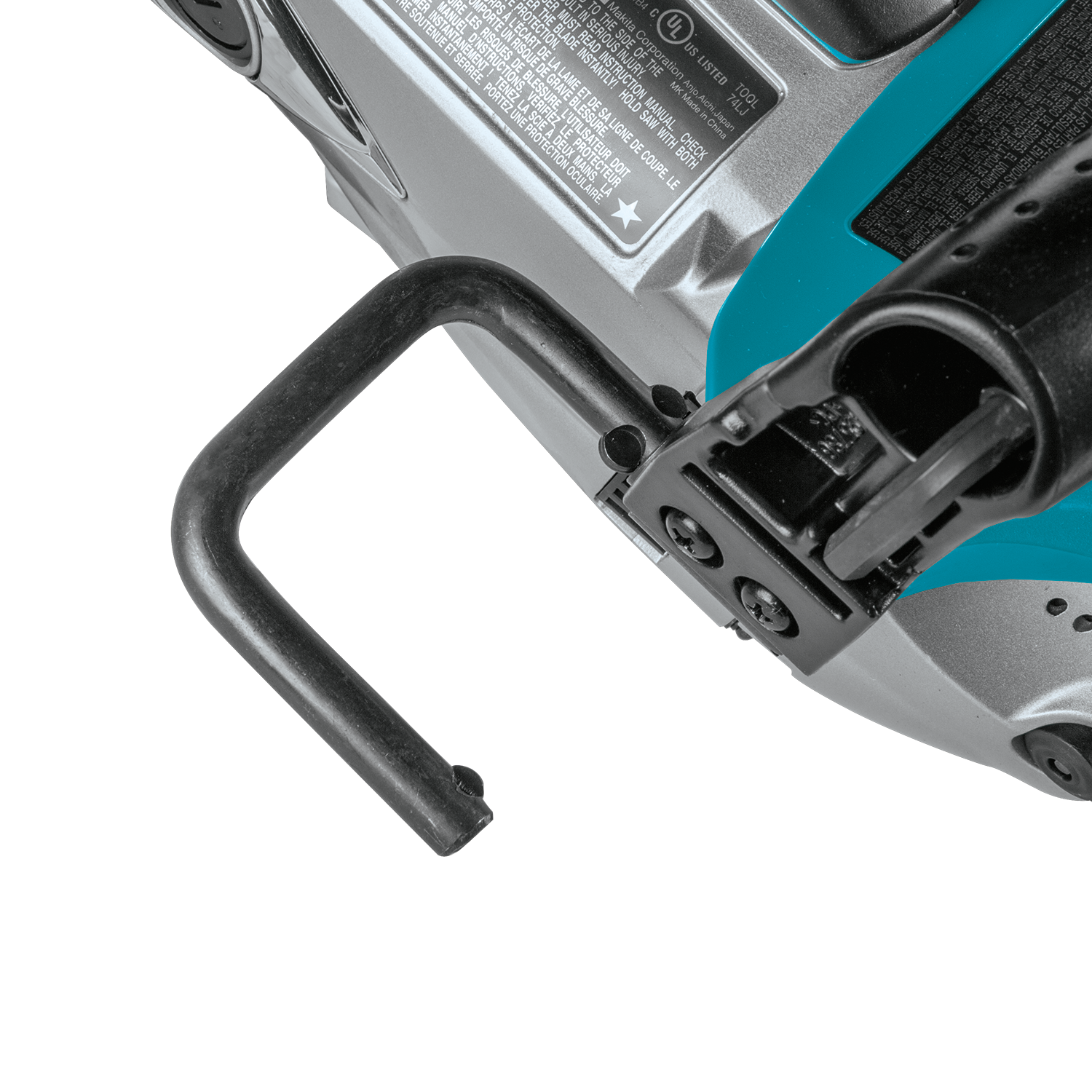 Makita Hypoid Saw hanging from built-in rafter hook

