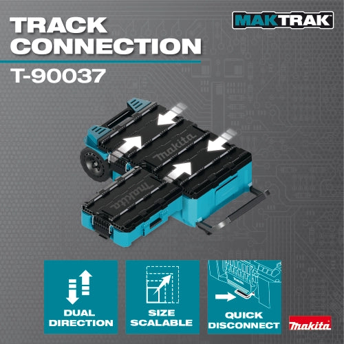 Diagram of MAKTRAK™ track connection system with scalability and quick disconnect