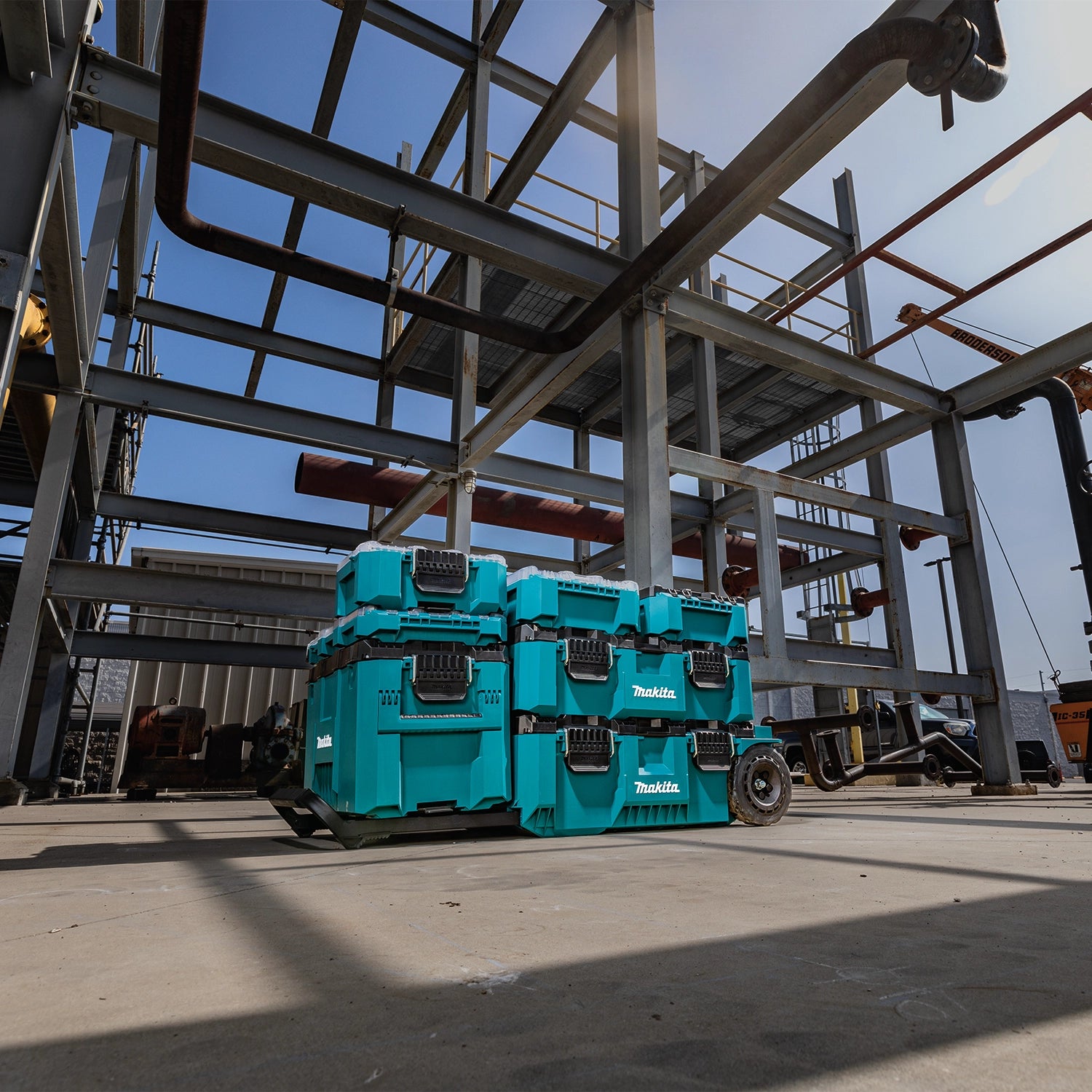 Multiple MAKTRAK™ storage units stacked at jobsite