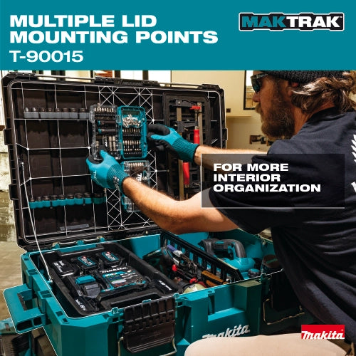 Multiple lid mounting points on MAKTRAK for secure stacking
