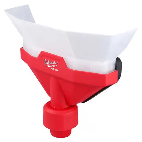 Angled view of Milwaukee Air Tip Dust Collector highlighting ergonomic design and clear dust channel
