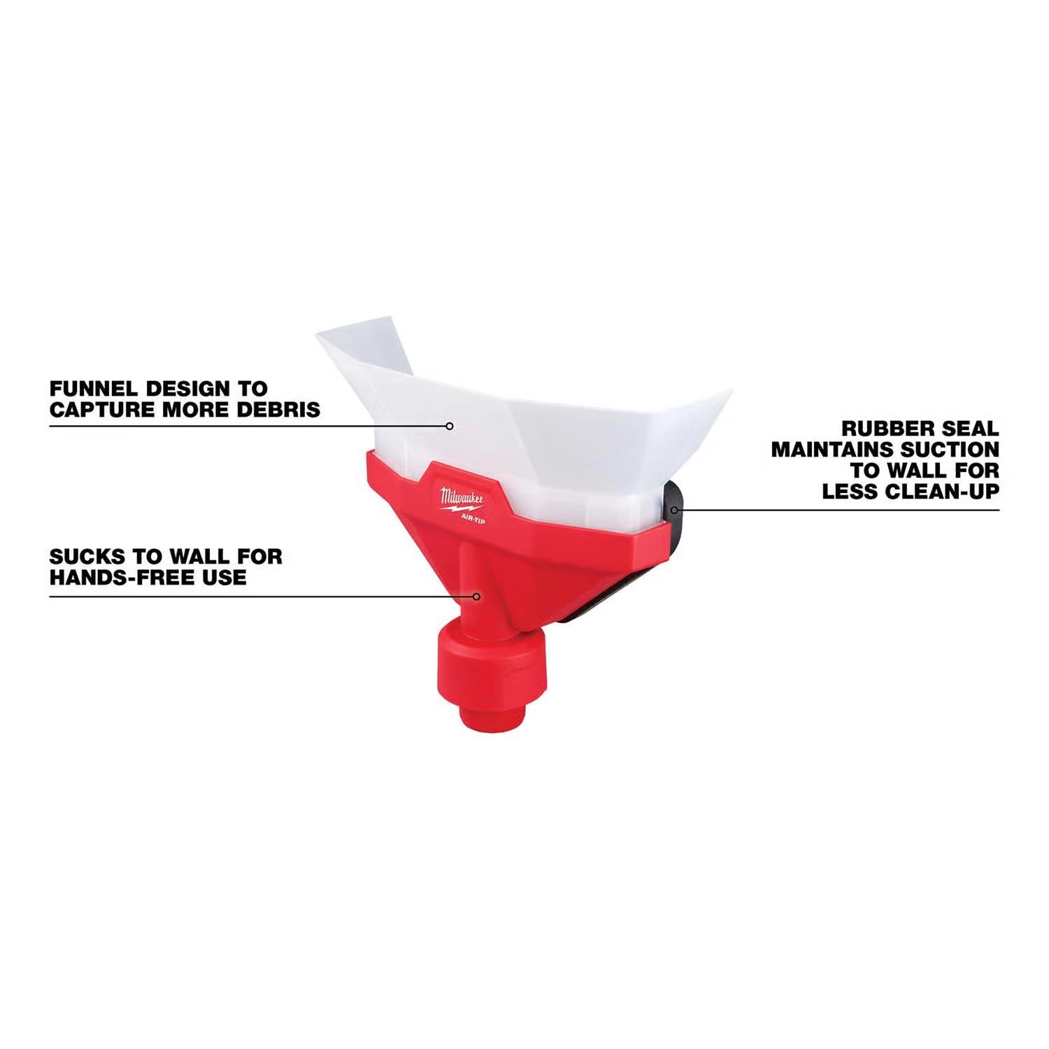 Milwaukee Air Tip Dust Collector features including variable suction, HEPA filtration, and multi-hose compatibility
