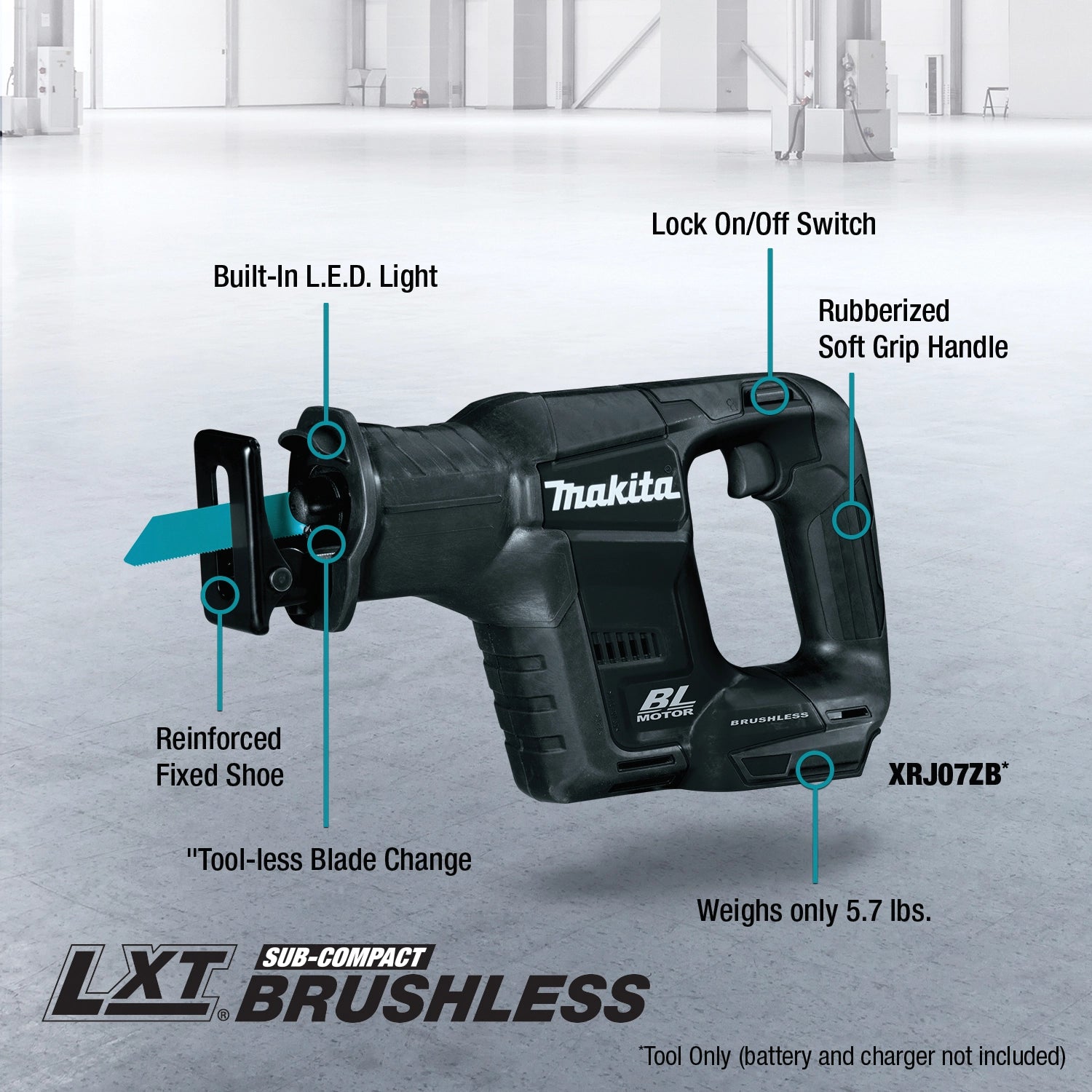 additional features of makita compact recipro saw including tool-less blade change and xpt protection
