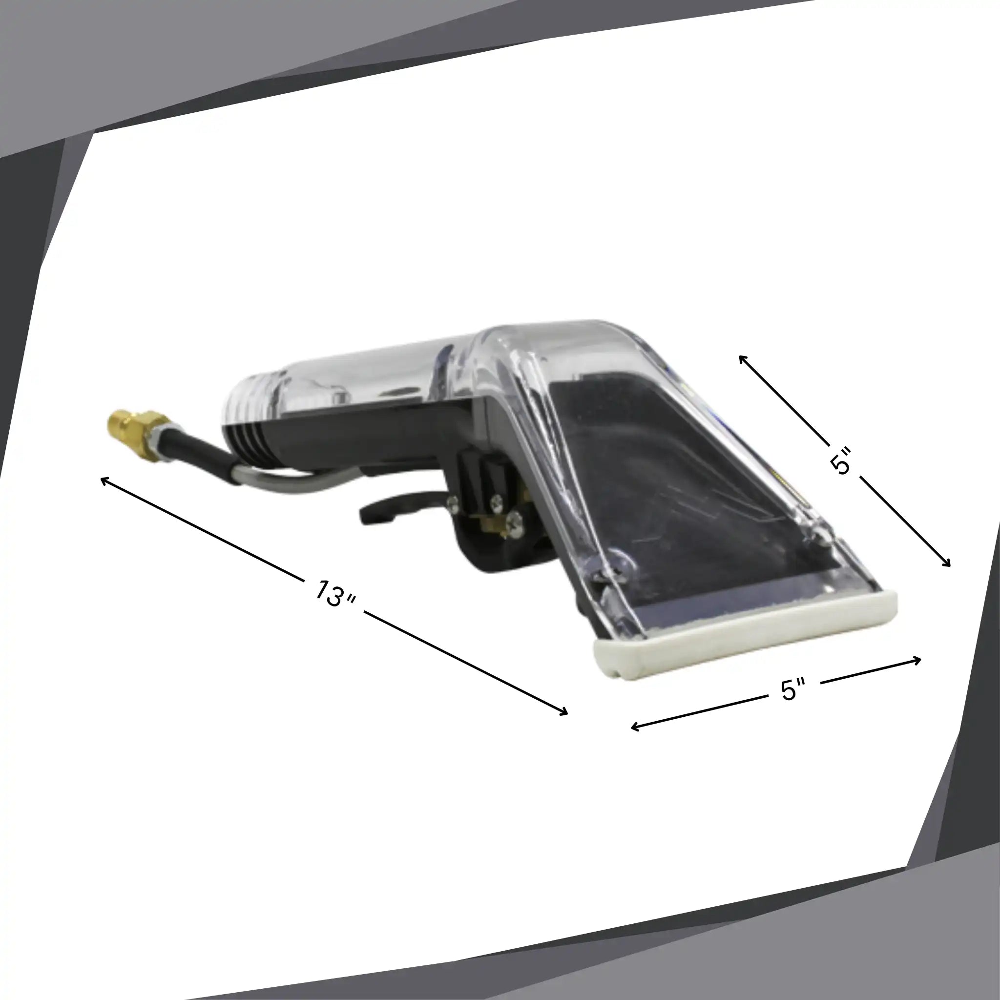 Mytee 8400P Upholstery Tool with labeled dimensions: 13 inches long, 5-inch wide head, 5-inch tall profile