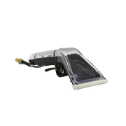 Front right angle of the Mytee 8400P Upholstery Tool showcasing transparent extraction head and brass spray nozzle